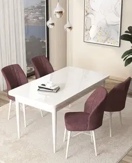 Dining Table & Chairs Set (5 Pieces) Arp - White, Dusty Rose