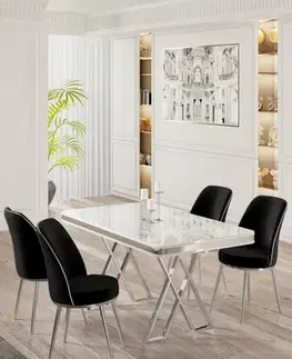 Dining Table & Chairs Set (5 Pieces) Vals - White, Chrome, Black
