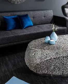 Estila Designový oválný konferenční stolek Hoja stříbrný 120cm