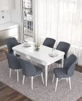 Extendable Dining Table & Chairs Set (7 Pieces) Eva - White, Fume