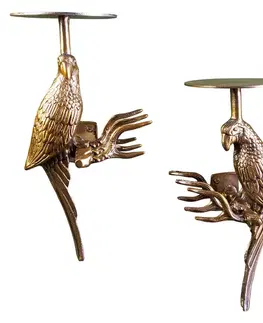 Estila Stylová art deco nástěnná sada věšáků Renal ve zlaté barvě v podobě dvou ptáků z kovu se strukturou 43 cm
