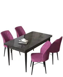 Dining Table & Chairs Set (5 Pieces) Arp - Black Marble, Purple