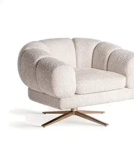 Estila Luxusně otočně art-deco křeslo Jeans se sametovým prošívaným potahem v šedo bílé barvě s nožičkami v měděné barvě 95cm