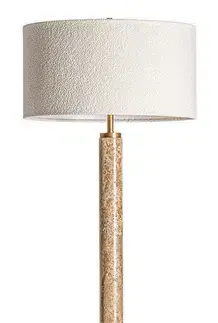 Estila Luxusní art deco travertinová stojací lampa Jerf s bílým válcovým bavlněným stínítkem s bouclé potahem 166 cm