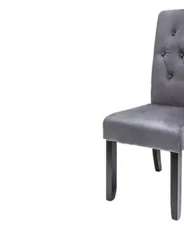 Estila Moderní šedá sametová jídelní židle Valentino s prošívaným vysokým opěradlem s knoflíky a černými nožička 108 cm