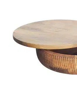 Estila Designová kulatá dřevěná mísa s víkem Sally z mangového dřeva s vyřezáváním 38 cm