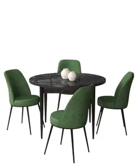 Dining Table & Chairs Set (5 Pieces) Tor - Black Marble, Khaki