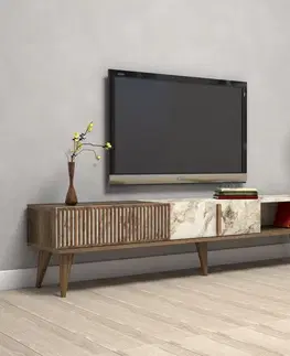 TV stolek Milan - Walnut, White Marble