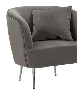 Estila Moderní glamour křeslo Cally s polštářem s šedým sametovým čalouněním a lesklými chromovými nožičkami 78 cm
