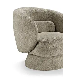 Estila Dizajnové art deco otočné kreslo Elian s buklým potahom v hnědém odtieni taupe so zaoblenou siluetou 76 cm