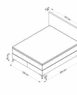 Rám dvoulůžkové postele s čelem Abella 150 x 200 - Grey