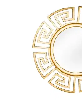 Estila Art deco kulaté nástěnné zrcadlo Euphoria se zlatým kovovým rámem s geometrickým vzorem a hladkým lesklým povrchem 85 cm