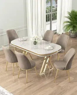 Dining Table & Chairs Set (7 Pieces) Lai - White, Gold, Cappuccino