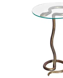 Estila Art deco kulatý příruční stolek Tierra Glam s hadím designem a skleněnou deskou v glamour nádechu 62 cm