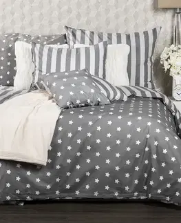 4Home Bavlněné povlečení Stars šedá, 220 x 200 cm, 2 ks 70 x 90 cm