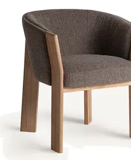 Estila Luxusní skandinávská jídelní židle Naria s látkovým potahem v hnědém odstínu taupu a dubovými nožičkami 75 cm