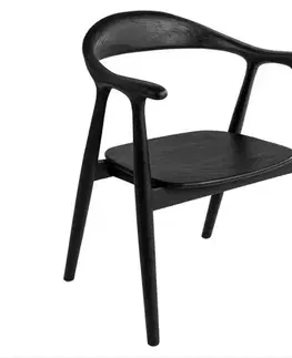 Estila Moderní designová černá jídelní židle Elvar z masivního dřeva sungkai s opěrkami na ruce 61 cm