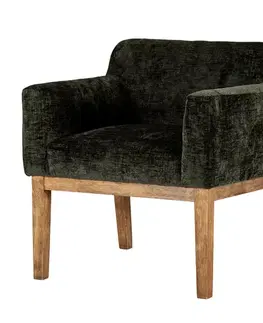 Estila Luxusní retro jídelní židle Gloria s opěrkami na ruce s tmavozeleným sametovým potahem a hnědým masivním nohama 67 cm