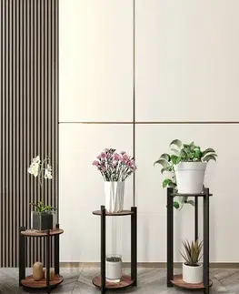Wooden Plant Stand Flower Desk Round - Walnut