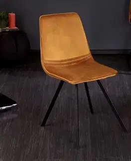 Estila Industriální moderní židle Hartlepool Mustard se sametovým potahem a kovovými nožičkami 83cm