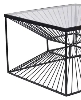 Estila Industriální čtvercový konferenční stolek Esme s podstavou s kabelovým designem a skleněnou vrchní deskou černá 60 cm