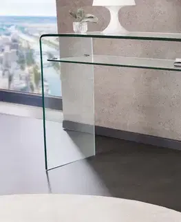 Estila Moderní skleněný konzolový stolek Ghost se zaoblenými hranami a spodní policí, transparentní 100 cm