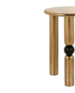 Estila Moderní art deco kulatý kovový příruční stolek Bullet ve zlaté barvě s černým detailem koule 54 cm