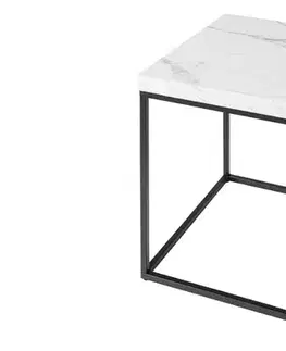 Estila Designový industriální čtvercový příruční stolek Architect s bílým mramorovým vzorem a kovovou konstrukcí 50 cm