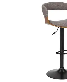 Estila Designová retro otočná barová židle Norwich s šedým čalouněním a detailem z jasanového dřeva 50 cm