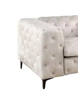 Estila Moderní designové křeslo Limonny s chesterfield prošíváním a sametovým potahem v šampaňské béžové barvě 120 cm