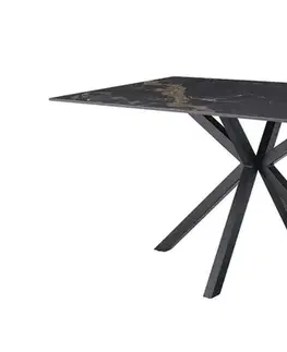Estila Designový mramorový černý jídelní stůl Ceramia s obdélníkovou deskou s hnědou kresbou a zkříženýma nohama 160 cm