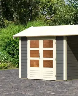 Dřevěný zahradní domek THERES 3 s přístavkem Lanitplast