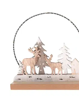 Dřevěná vánoční dekorace s LED světlem Deer forest, 16 x 6 cm