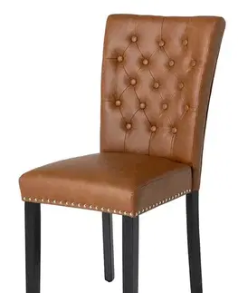 Estila Chesterfield jídelní čalouněná židle Silloth s hnědým koženým potahem se stříbrnými nýty s prošívaným opěradlem 95 cm