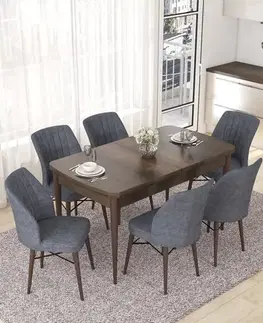 Extendable Dining Table & Chairs Set (7 Pieces) Nef - Baroque, Fume