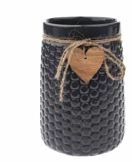 Keramická váza Wood heart tmavě modrá,12 x 17,5 cm