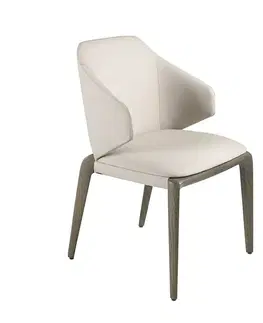 Estila Luxusní moderní kožená jídelní židle Forma Moderna s potahem v krémové bílé barvě s šedými dubovými nožičkami 82 cm
