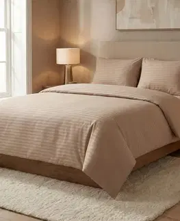 Kvalitex Saténové povlečení Stripe béžová, 140 x 220 cm, 70 x 90 cm