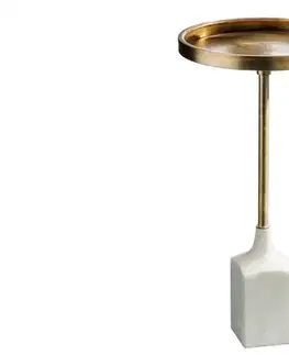 Estila Designový kulatý art deco zlatý příruční stolek Akina z kovu s bílou mramorovou podstavou 55 cm