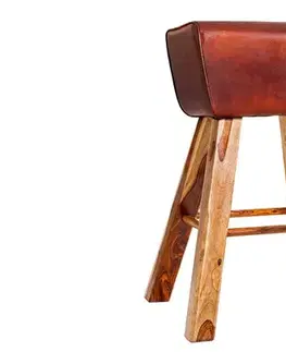 Estila Designová venkovská moderní kožená obdélníková barová židle Linda s hnědočerveným potahem a masivními nožičkami 75 cm