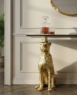 Estila Designový glamour konzolový stolek Tierra Glam s černou mramorovou deskou a zlatou kovovou podstavou se dvěma pantry 116 cm