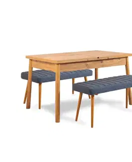 Jídelní set s rozkládacím stolem a lavicí (3 kusy) Santiago 1048 - Atlantic Pine, Dark Blue