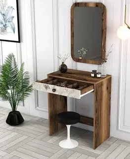 Toaletní stolek Lizbon Mirror - Walnut, White, Marble
