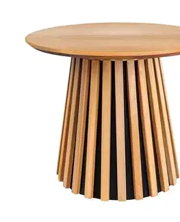 Estila Designový skandinávsky kulatý příruční stolek Davidson ve světlém hnědém dubovém provedení s lamelovým dekorem 50 cm
