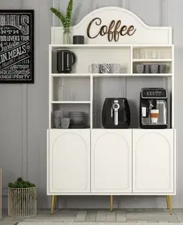 Coffee Bar Cabinet Lyon 120 - Cream, Gold