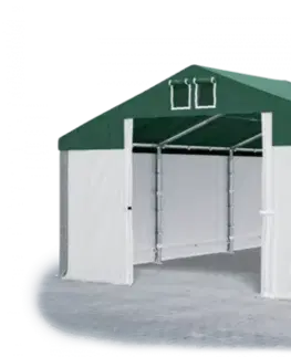 Skladový stan 5x10x2,5m střecha PVC 560g/m2 boky PVC 500g/m2 konstrukce ZIMA PLUS Zelená Bílá Šedá