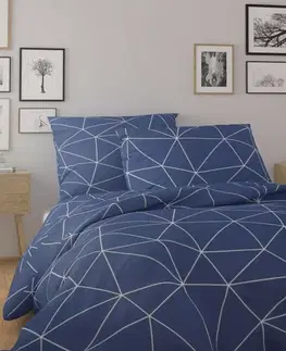 Kvalitex Bavlněné povlečení Nordic Grid modrá, 140 x 200 cm, 70 x 90 cm