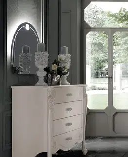 Estila Závěsné zrcadlo Lussitano v obloukovém tvaru v moderním barokním stylu s LED světlem a dekorem v podobě růže 90cm