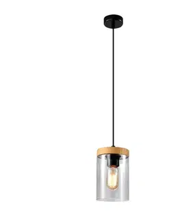 Závěsná lampa Wels 1X40 černá + dřevěné kouřové stínidlo