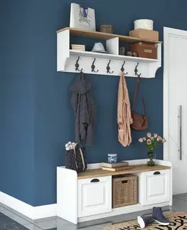 Nástěnný věšák s botníkem Polo White and Walnut